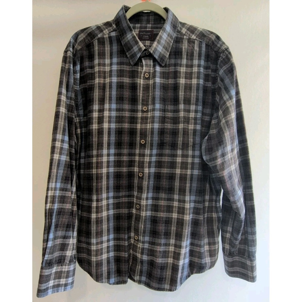 UNTUCKIT Men's Plaid Button Down Long Sleeves Shirt Multicolored 100% Cotton XL